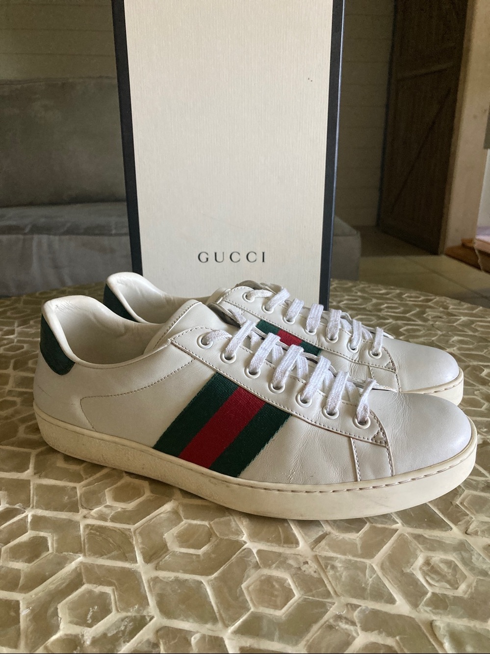Gucci Men’s Ace Leather Web Low-Top Sneakers (9.5) - Picture 3 of 13